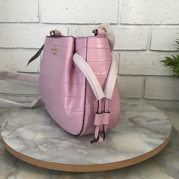 Kate Spade Purse Pink Croco Embossed Leather Dumpling Crossbody Bag KE475 New - Picture 2 of 16